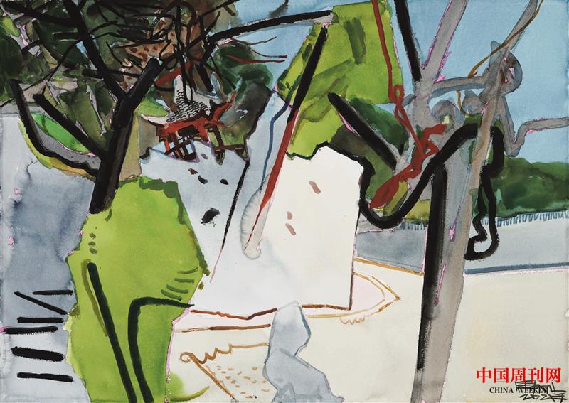2021年周剛水彩畫——《春意綺園》尺寸75x105cm，2021年.jpg