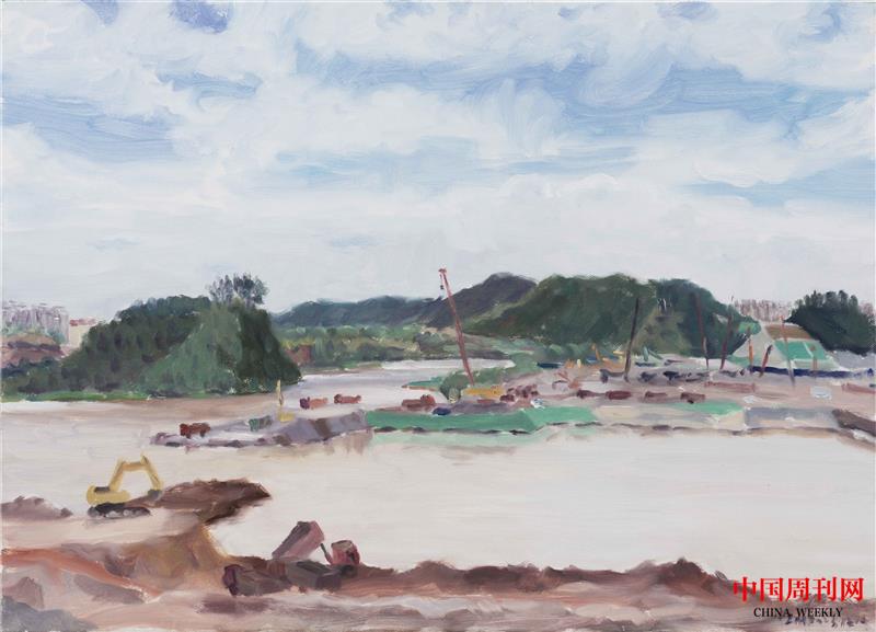《平陸運(yùn)河工地》2023年作50×70cm布面油畫(huà).jpg